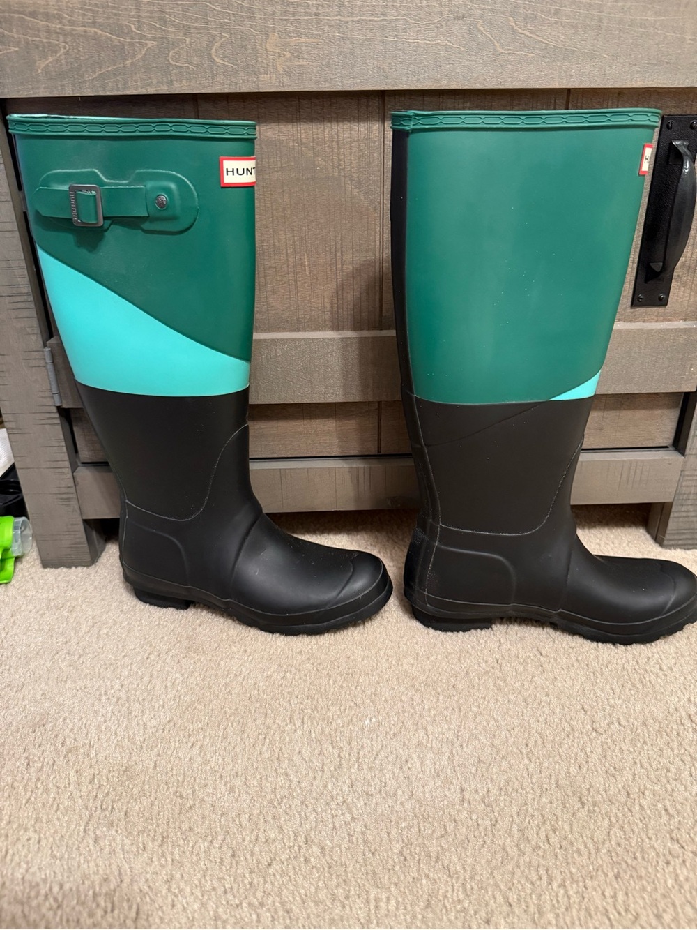 Hunter Tall Colorblock Rain Boots - Black & Teal Trim - Picture 8 of 10